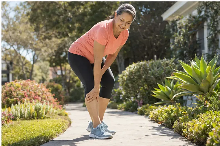 Woman whose feet feel tired on a walk
