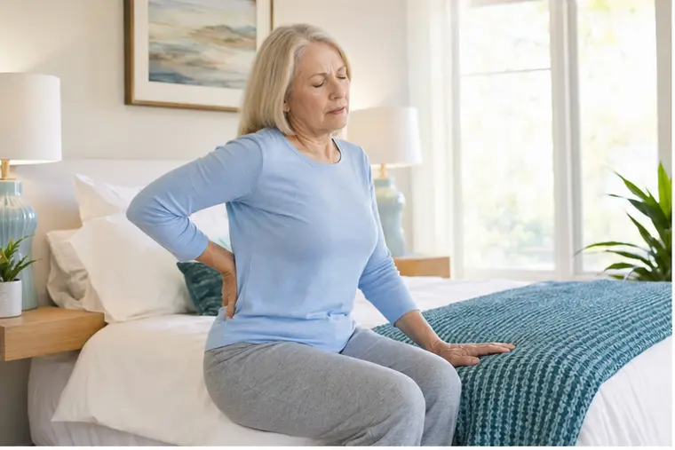 Woman waking up with a body that feels worked